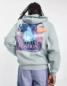 Толстовка оверсайз ASOS DESIGN сланцево-серого цвета с принтом в виде кристаллов спереди и сзади ASOS DESIGN