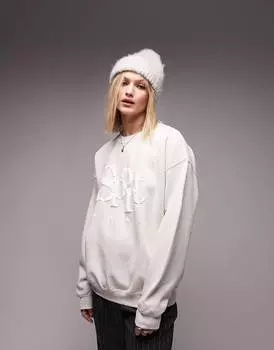 Толстовка оверсайз цвета экрю Topshop 1992 винтажная стирка