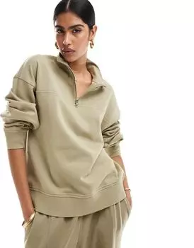 Толстовка оверсайз цвета потертого хаки с короткой молнией ASOS DESIGN