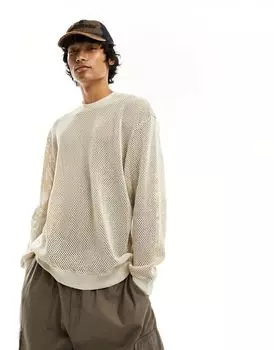Толстовка оверсайз цвета стираной открытой сетки ASOS DESIGN цвета экрю