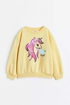 Толстовка оверсайз H&amp;M, светло-желтый/единорог