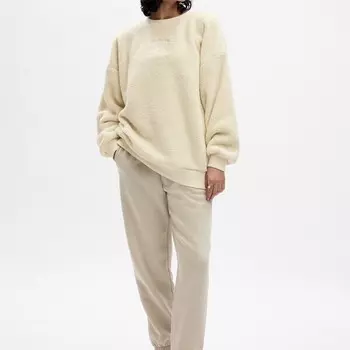 Толстовка оверсайз из шерпы с вышитым логотипом Gap, белый