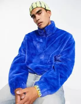 Толстовка оверсайз из синего искусственного меха на молнии ASOS DESIGN