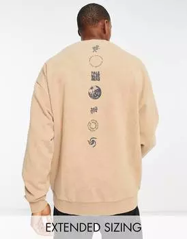 Толстовка оверсайз коричневой кислотной расцветки с принтом сзади ASOS DESIGN