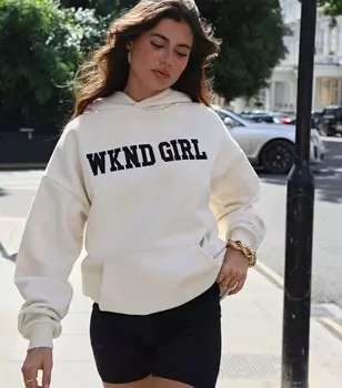 Толстовка оверсайз кремового цвета с логотипом WKNDGIRL WKNDGIRL, кремовый