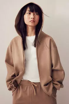 Толстовка оверсайз на молнии H&M, бежевый