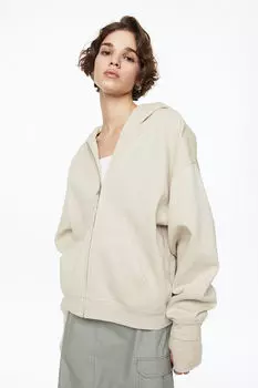 Толстовка оверсайз на молнии H&M, бежевый