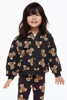 Толстовка оверсайз на молнии с капюшоном H&amp;M, темно-серый/медведи