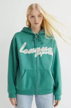 Толстовка оверсайз на молнии с капюшоном H&amp;M, зеленый / спортивная лига