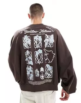 Толстовка оверсайз с цветочным принтом на спине коричневого цвета ASOS DESIGN