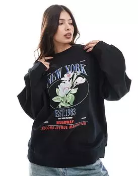 Толстовка оверсайз с цветочным принтом New York черного цвета ASOS DESIGN