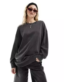 Толстовка оверсайз с длинными рукавами Monki выцветшего черного кислотного цвета