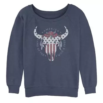 Толстовка оверсайз с графическим рисунком Juniors' Land Of The Free Bull Skull Licensed Character, цвет Blue Heather