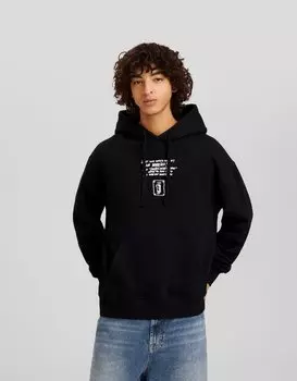 Толстовка оверсайз с капюшоном и принтом Bershka, черный