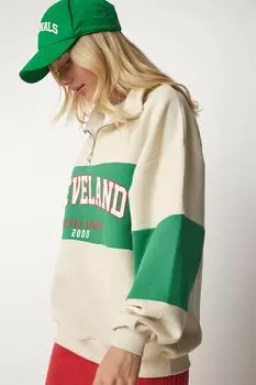 Толстовка оверсайз с короткой молнией Happiness Istanbul, зеленый