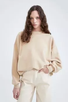 Толстовка оверсайз с круглым вырезом DeFacto, бежевый