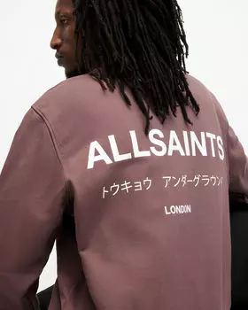 Толстовка оверсайз с круглым вырезом Underground AllSaints, темно-лиловый фиолетовый
