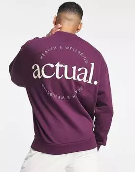 Толстовка оверсайз с логотипом сзади ASOS Actual ягодно-фиолетового цвета