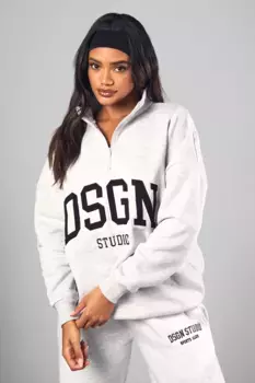 Толстовка оверсайз с молнией до половины длины и аппликацией Dsgn Studio boohoo, серый