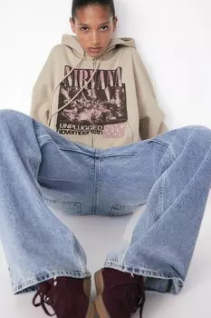 Толстовка оверсайз с мотивом H&M, бежевый
