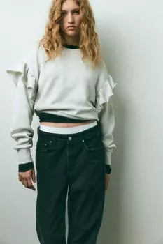 Толстовка оверсайз с оборками H&M, серый