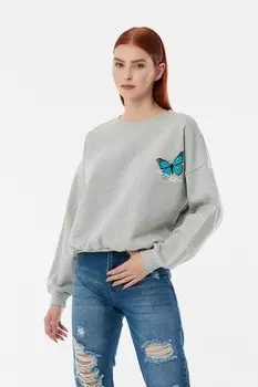 Толстовка оверсайз с принтом бабочки Fullamoda, серый