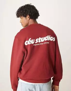 Толстовка оверсайз с принтом бордового цвета ASOS DESIGN