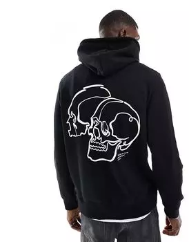 Толстовка оверсайз с принтом черепа на спине черного цвета Jack & Jones