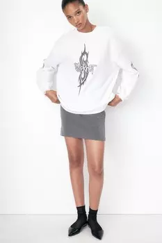 Толстовка оверсайз с принтом H&M, белый