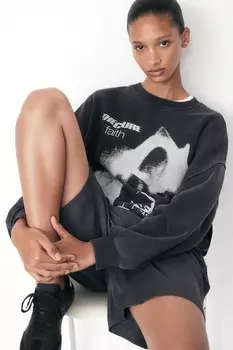 Толстовка оверсайз с принтом H&M, серый