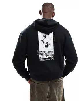 Толстовка оверсайз с принтом на спине черного цвета ASOS DESIGN