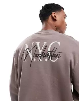 Толстовка оверсайз с принтом NYC коричневого цвета ASOS DESIGN