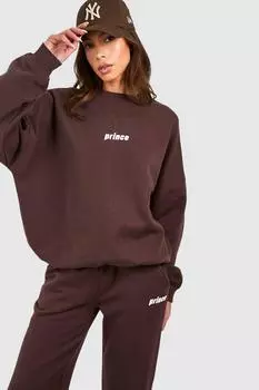 Толстовка оверсайз с принтом Prince boohoo, коричневый