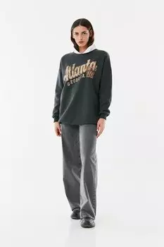 Толстовка оверсайз с воротником-поло и принтом Atlanta Fullamoda, копченый