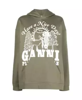 Толстовка оверсайз с животным принтом и карманом Ganni, зеленый