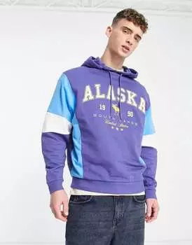 Толстовка оверсайз сине-белого цвета с городским принтом ASOS DESIGN