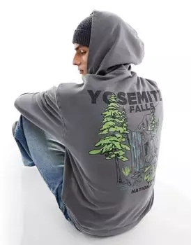 Толстовка оверсайз темно-серого цвета с принтом на спине ASOS DESIGN