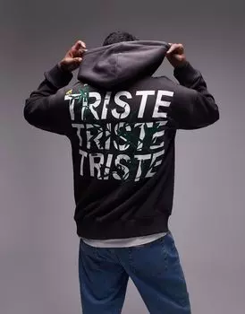 Толстовка оверсайз Topman с цветочной вышивкой спереди и сзади угольного цвета