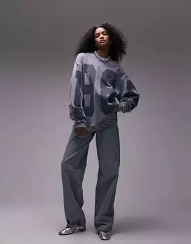 Толстовка оверсайз Topshop синего цвета с графическим принтом «98»