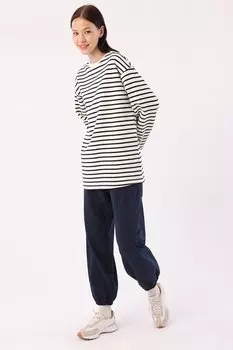 Толстовка оверсайз в полоску экрю-темно-синего цвета ALL DAY