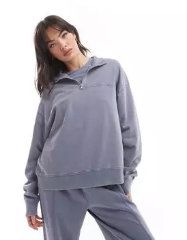 Толстовка оверсайз выцветшего синего индиго с короткой молнией ASOS DESIGN