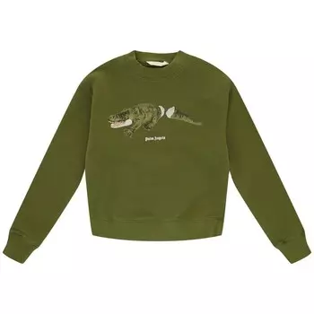 Толстовка Palm Angels Kids Crocodile Crewneck Military Green, зеленый
