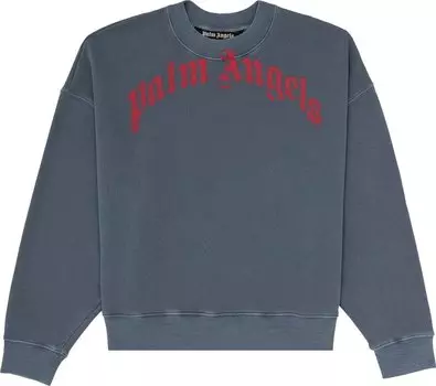 Толстовка Palm Angels Vintage Wash Curved Logo Crew 'Navy', синий