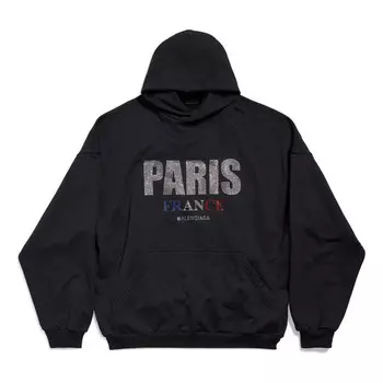 Толстовка paris strass hoodie large fit 'black' Balenciaga, черный