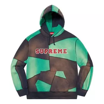 Толстовка patchwork hoodie 'green black' Supreme, зеленый