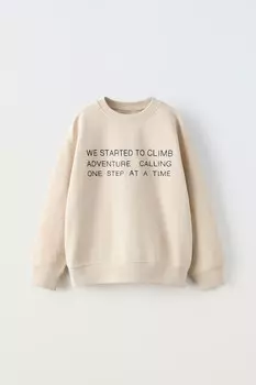 Толстовка пике с вышитым лозунгом ZARA, экрю
