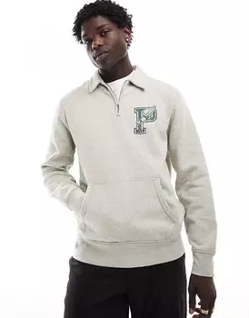 Толстовка Polo Ralph Lauren в стиле регби серого цвета со спортивным логотипом в стиле ретро и молнией на шее