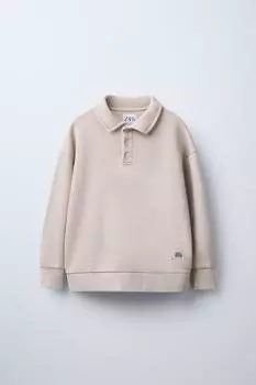Толстовка поло с этикеткой ZARA, экрю