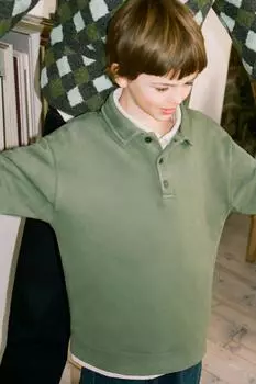 Толстовка поло с этикеткой ZARA, зеленый