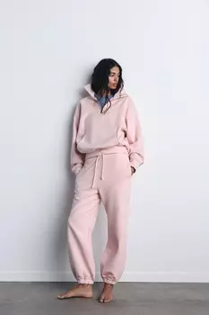 Толстовка-поло с карманом-мешком ZARA, бледно-розовый